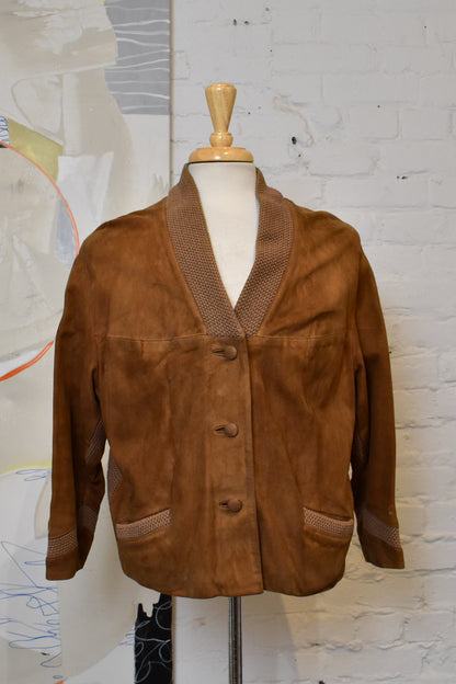Vintage 1950s Suede Leather Cardigan Jacket