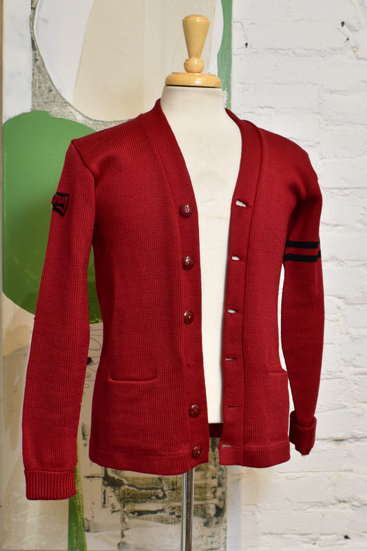 Vintage 1950s Varsity Letterman Burgundy Cardigan