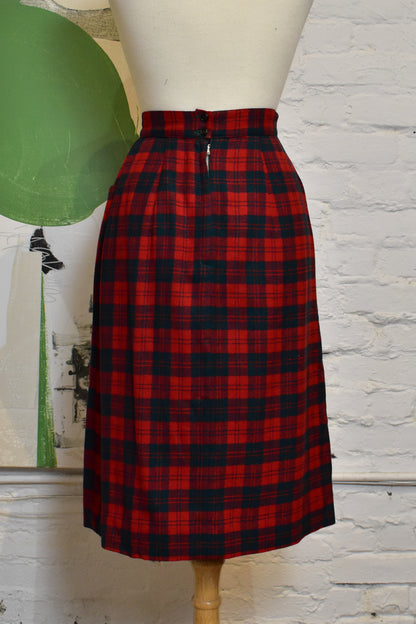 Vintage 1950s Red Plaid Wool Mid Skirt