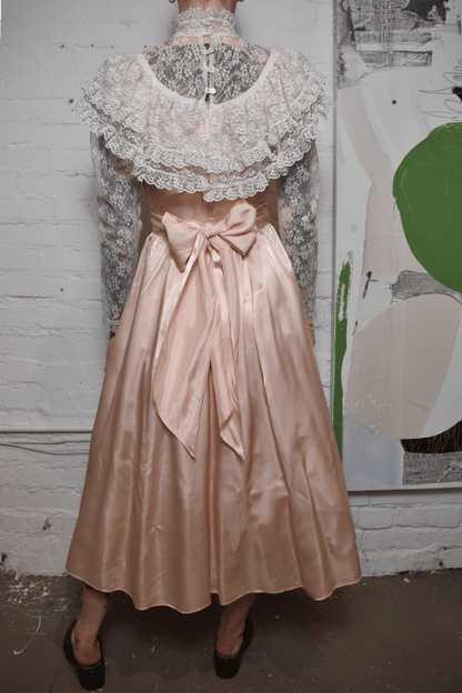 Vintage 1970s/80s "Gunne Sax" Salmon Pink Satin Crinoline Dress