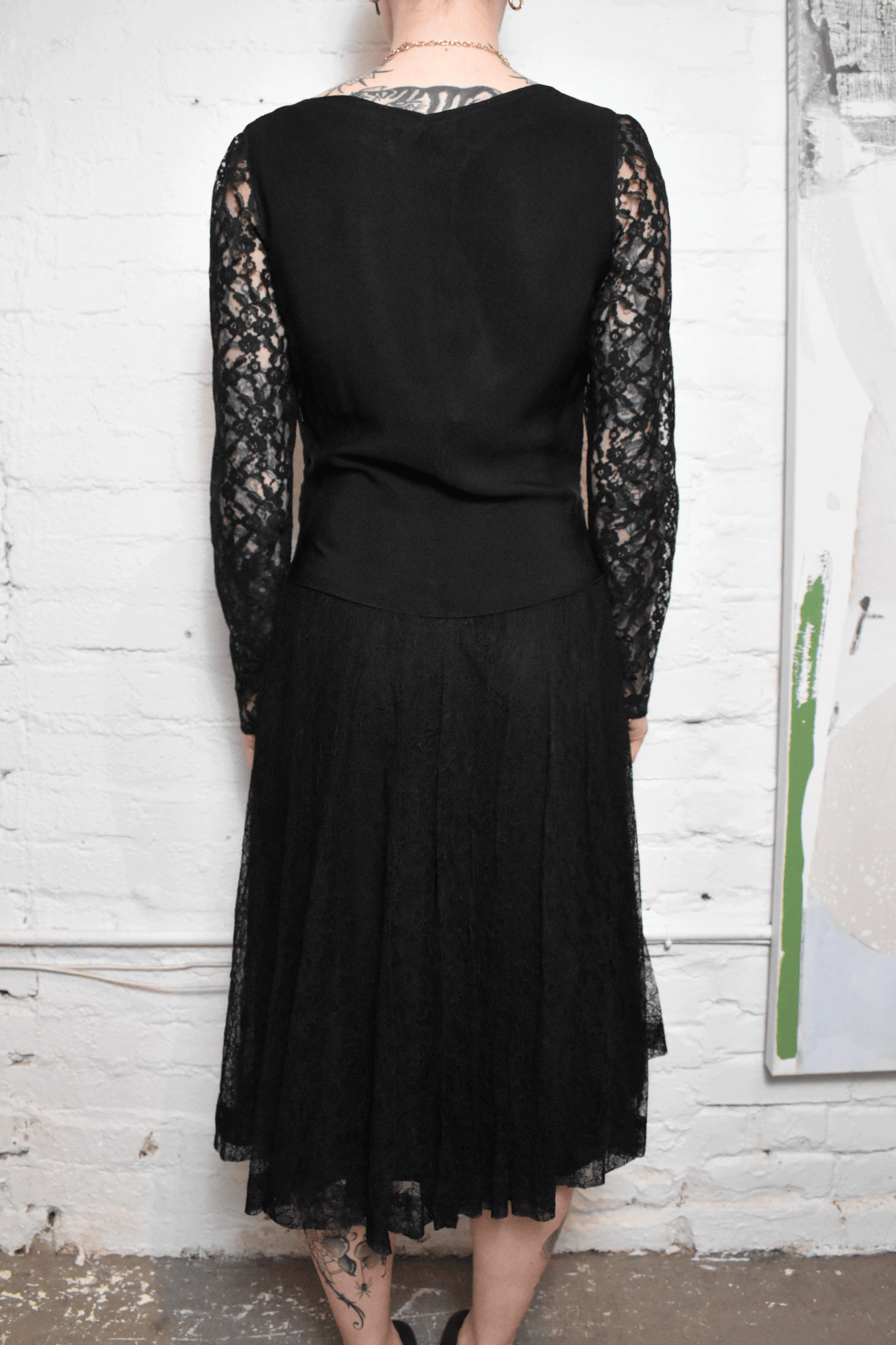 Vintage 1940s Black Lace Dress