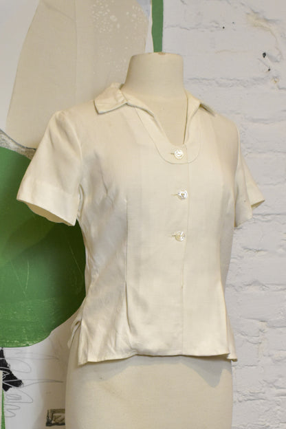 Vintage 1940s "B.H. Wragge Moygashel" White Linen Blouse