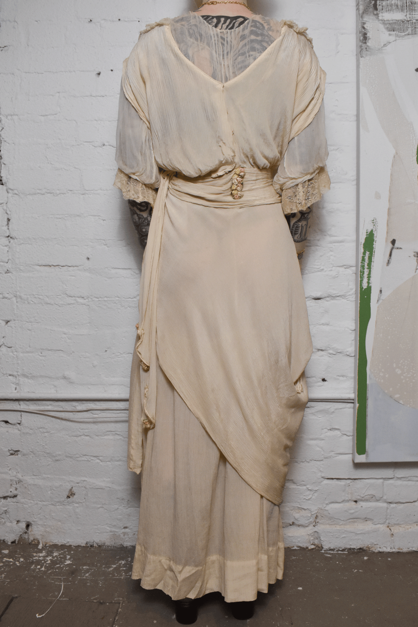 Antique Edwardian Ivory Silk Dress