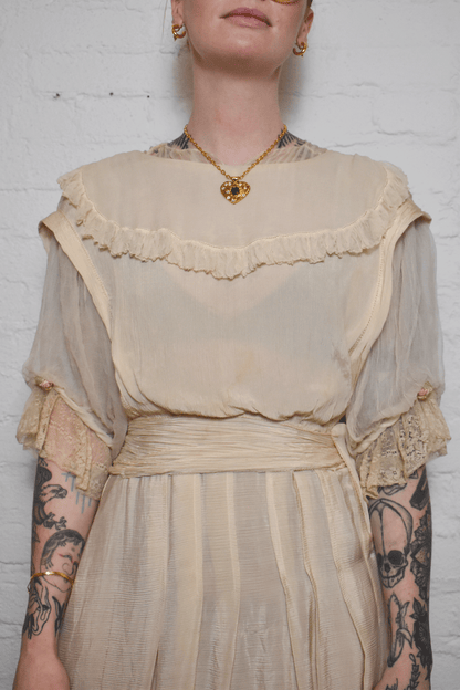 Antique Edwardian Ivory Silk Dress