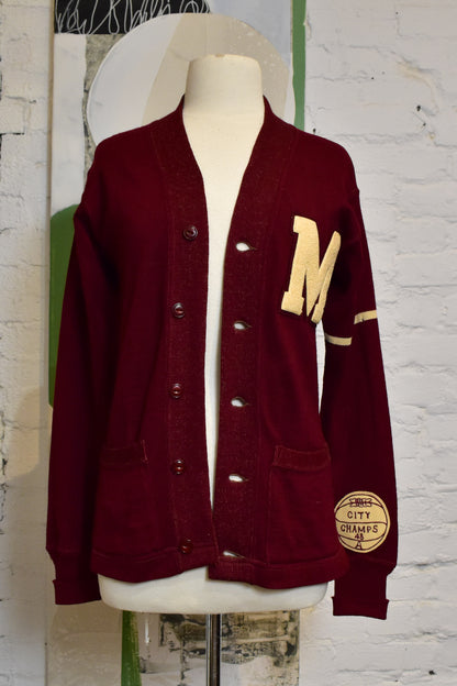 Vintage 1950s Burgundy Letterman Cardigan