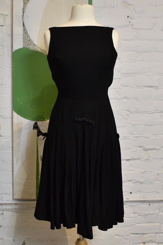 Vintage 1950s Black Silk Dress