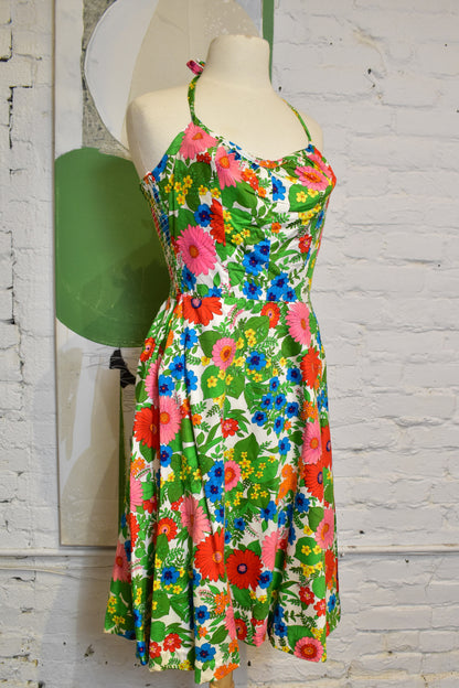 Vintage 1950s Hawaiian Floral Halter Dress