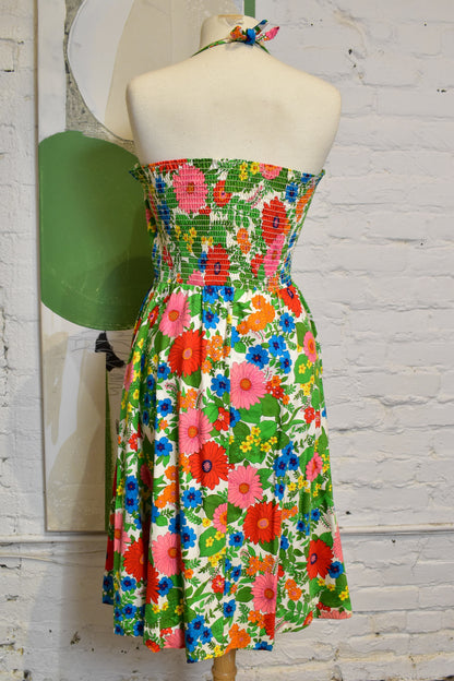 Vintage 1950s Hawaiian Floral Halter Dress