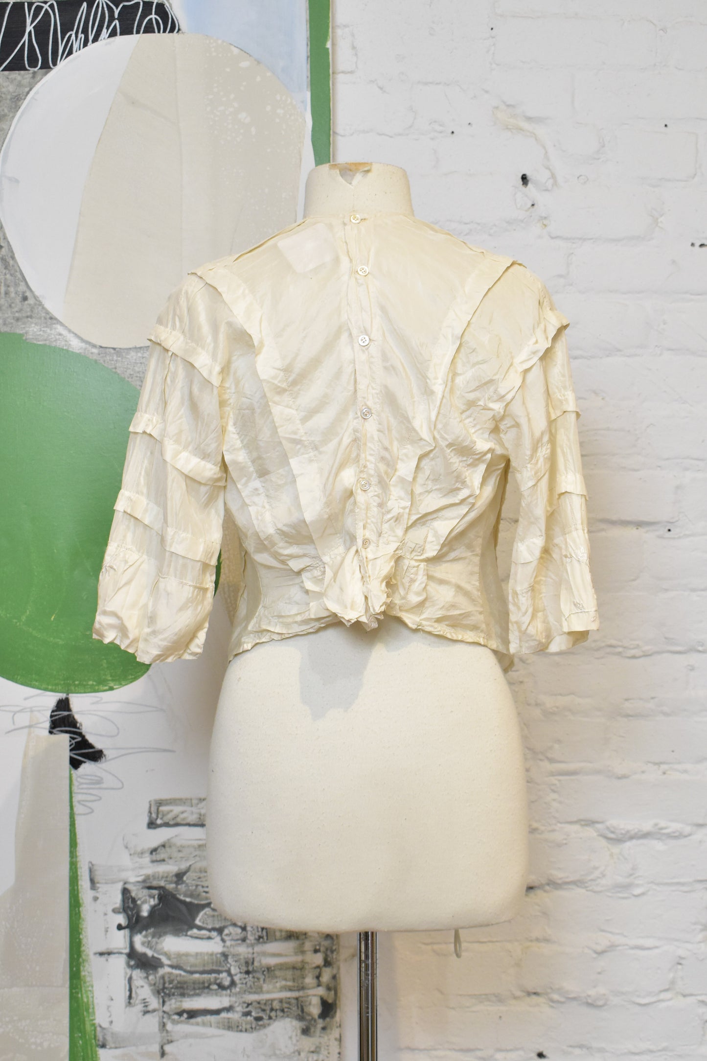 Antique 1910s Delicate Embroidered Floral Silk Blouse