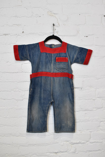 RARE Antique 1910s Kids Wabash Indigo Cotton Denim Coveralls