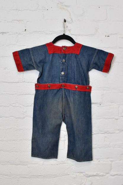 RARE Antique 1910s Kids Wabash Indigo Cotton Denim Coveralls