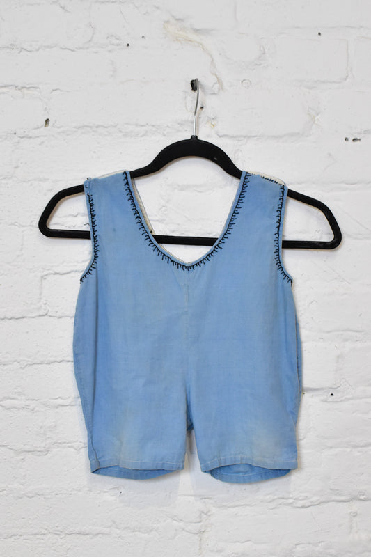 Vintage Antique 1910s 1920s Chambray Kids Playsuit