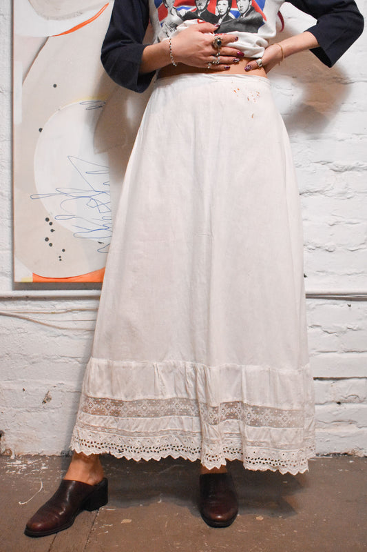 Antique Edwardian Petticoat White Cotton Skirt