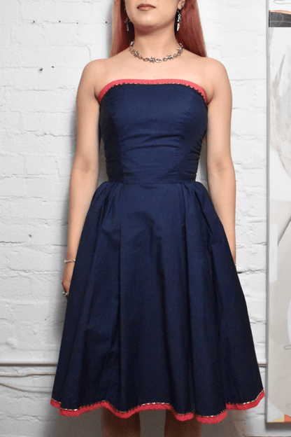 Vintage 1960s Navy Blue With Studded Strapless Dress