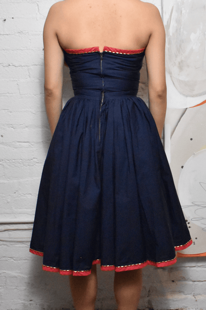 Vintage 1960s Navy Blue With Studded Strapless Dress