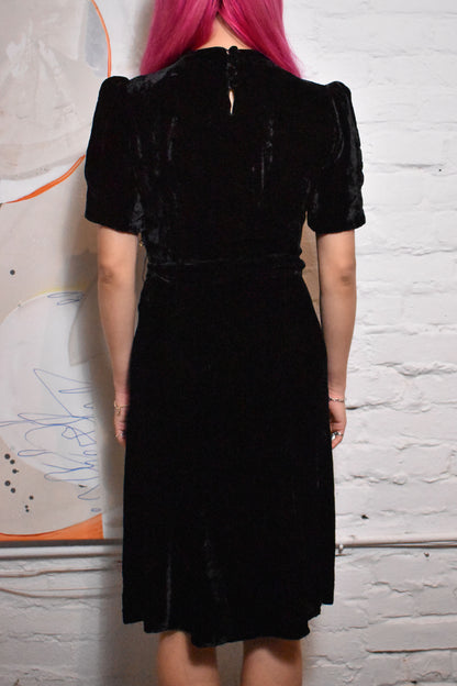 Vintage 1930s/40s Black Silk Rayon Velvet Dress