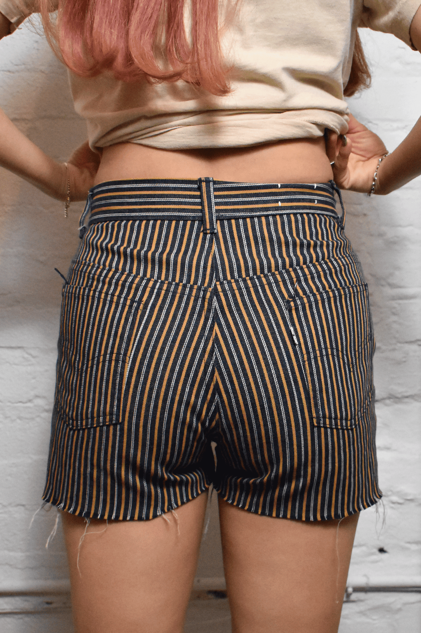Vintage 1970s "Levi's" White Tab Big E Striped Cut Off Shorts