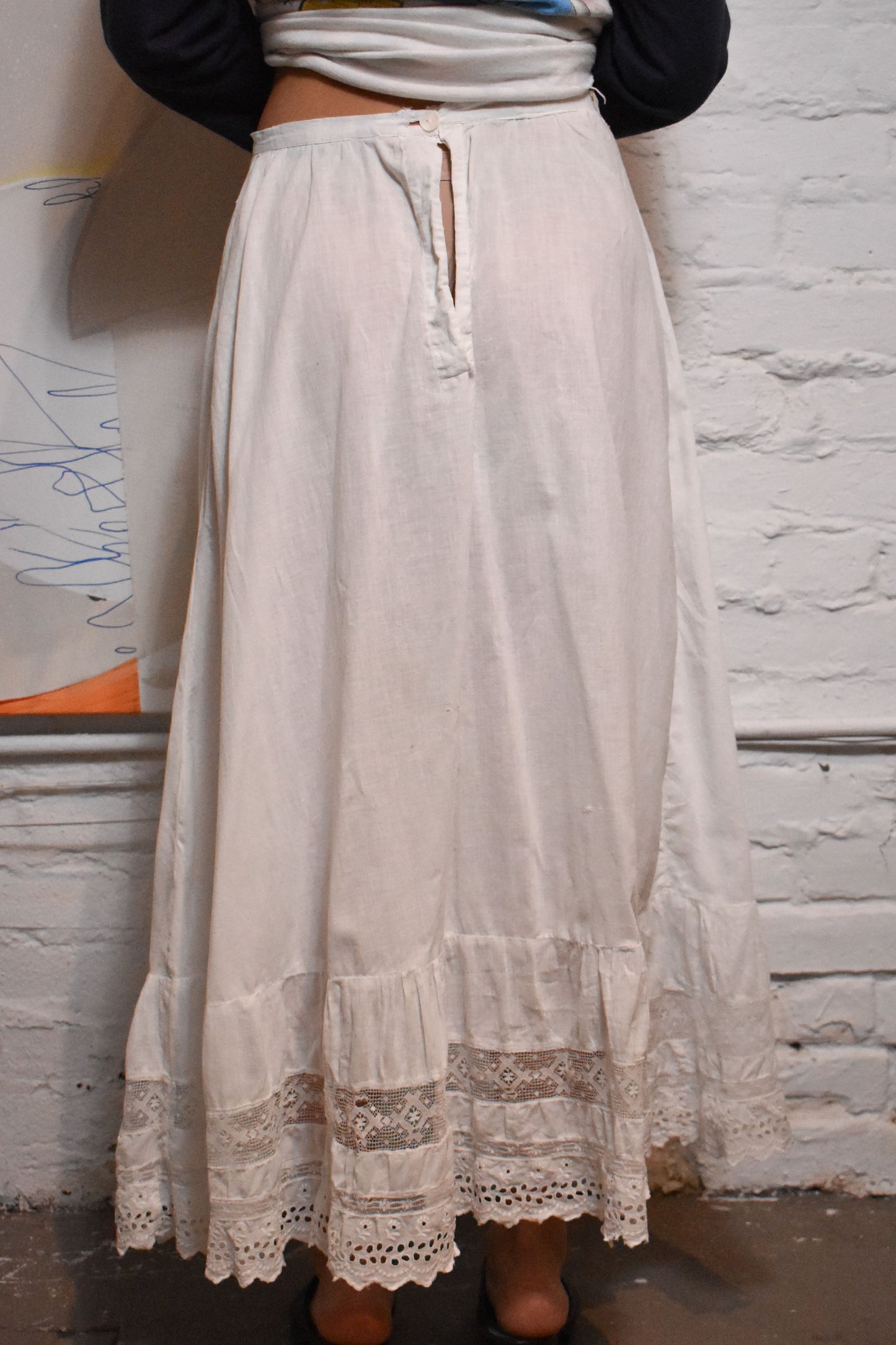 Antique Edwardian Petticoat White Cotton Skirt