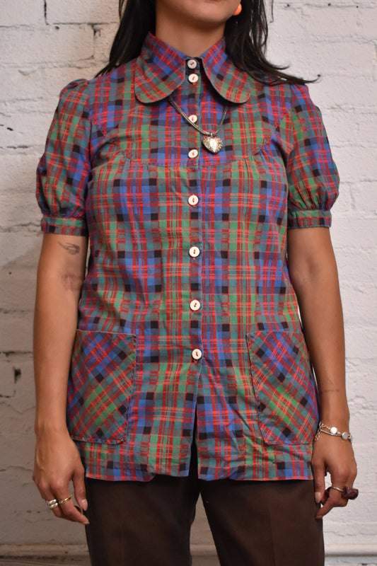 Vintage 1950s Ivan Kafoury Plaid Blouse