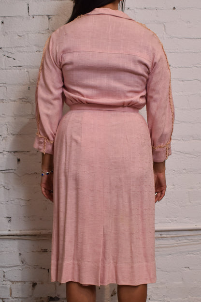 Vintage 1970s Pink Embroidered Dress