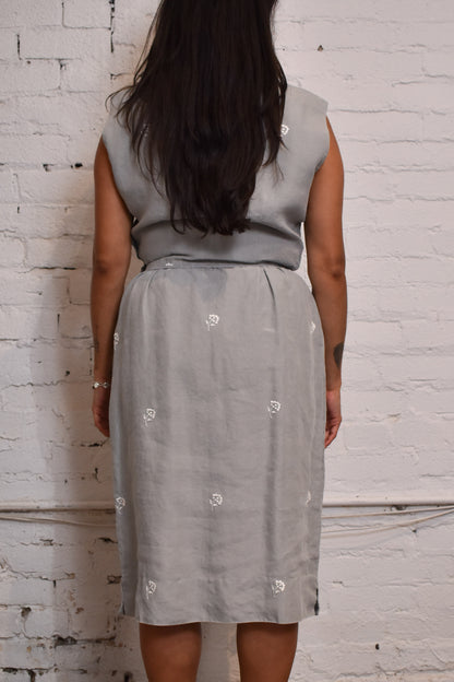 Vintage 1940s/50s Embroidered Grey Dress