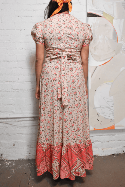 Vintage Floral Prairie Maxi Dress With Lace Bib