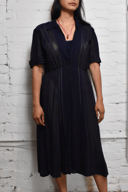 Vintage 1940s Sheer Navy Blue Dress