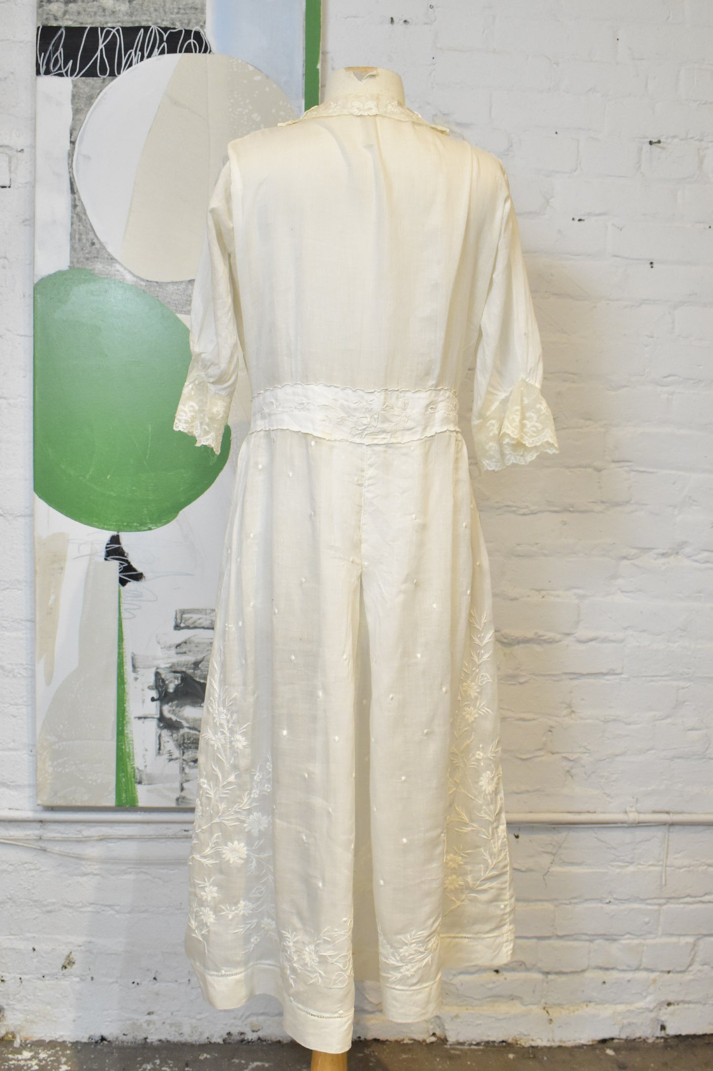 Antique 1910s Edwardian Embroidered Sheer Lace Tea Dress