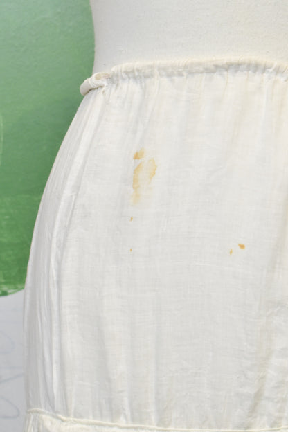 Antique Ivory Floral Embroidered Cotton Petticoat Skirt