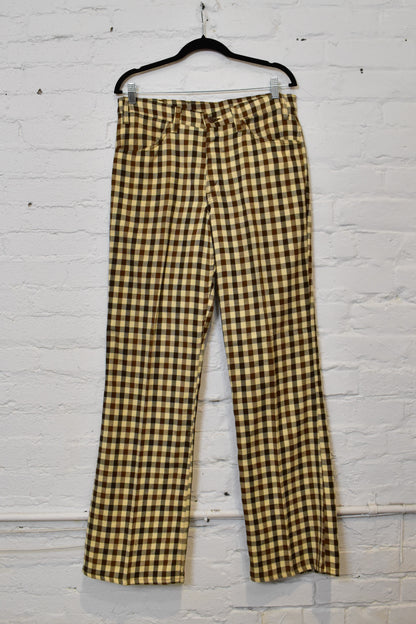 Vintage 1970s Levis Sta-Prest Brown Check Flared Trousers