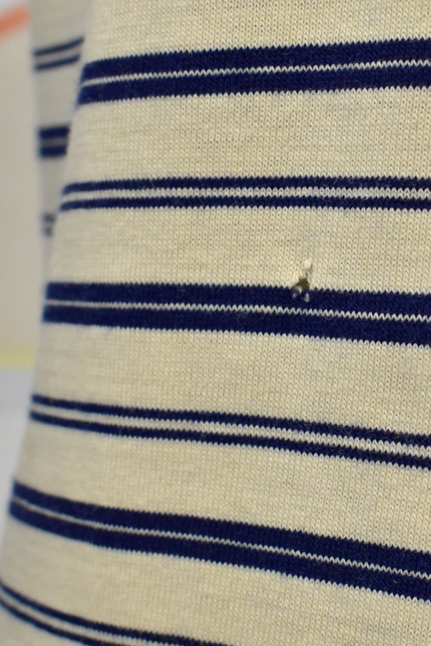 Vintage 60s 70s Cream And Navy Striped Pocket T-Shirt