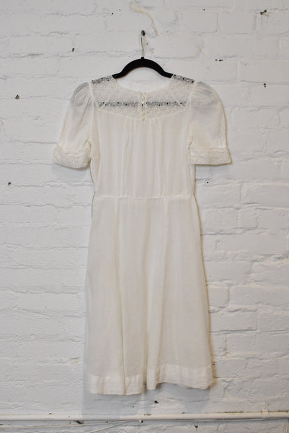 1970s - White Sheer Lace Prairie Dress