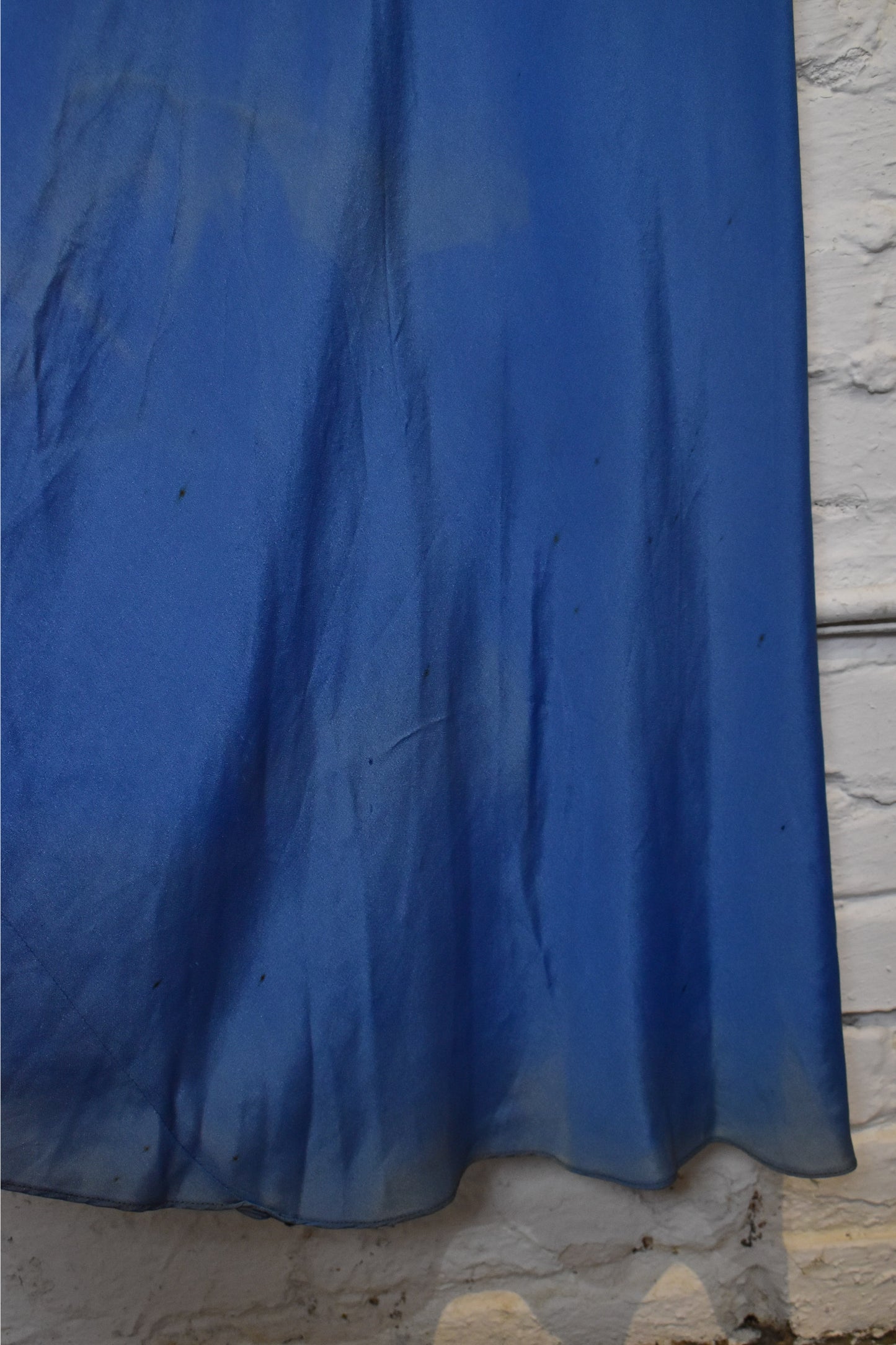 Vintage 1930s Blue Puff Sleeve Maxi Dress With Beaded Trim