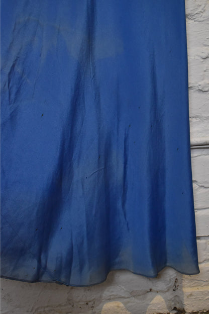 Vintage 1930s Blue Puff Sleeve Maxi Dress With Beaded Trim