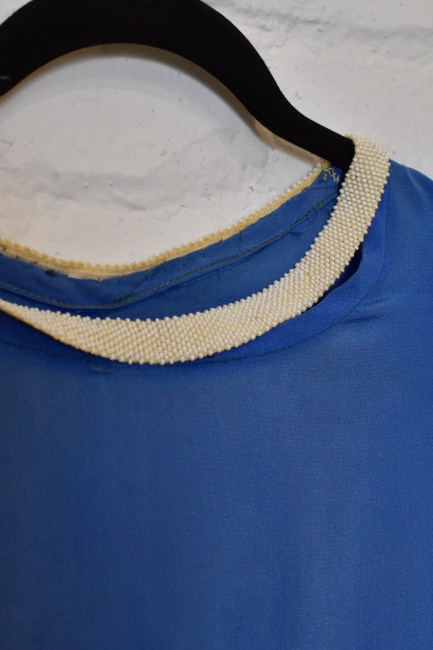 Vintage 1930s Blue Puff Sleeve Maxi Dress With Beaded Trim