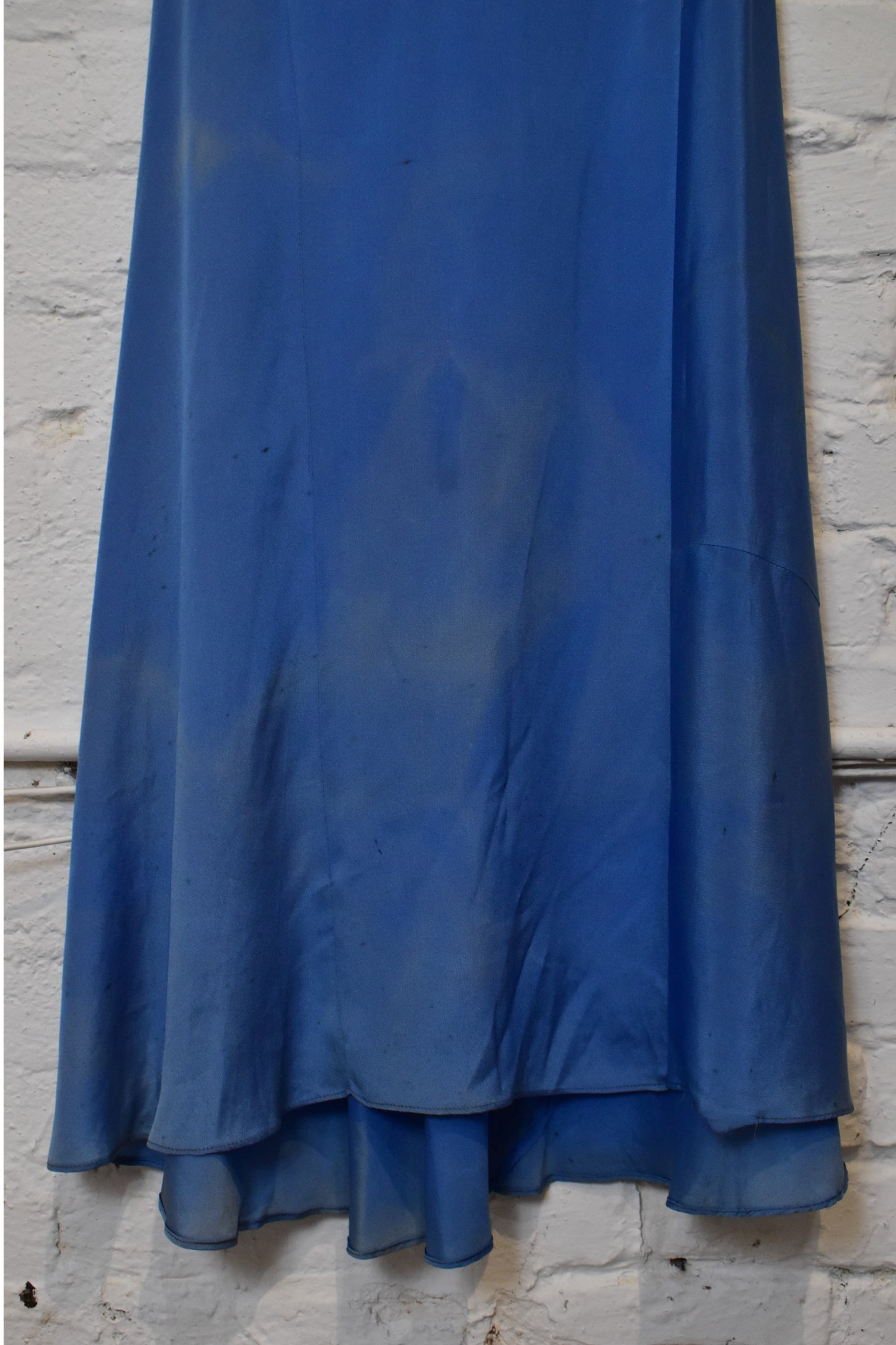 Vintage 1930s Blue Puff Sleeve Maxi Dress With Beaded Trim