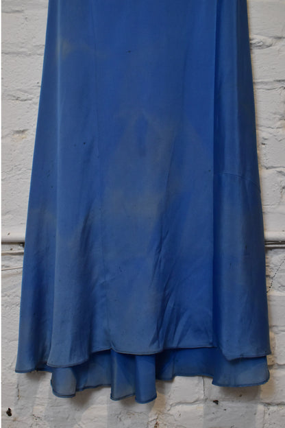 Vintage 1930s Blue Puff Sleeve Maxi Dress With Beaded Trim