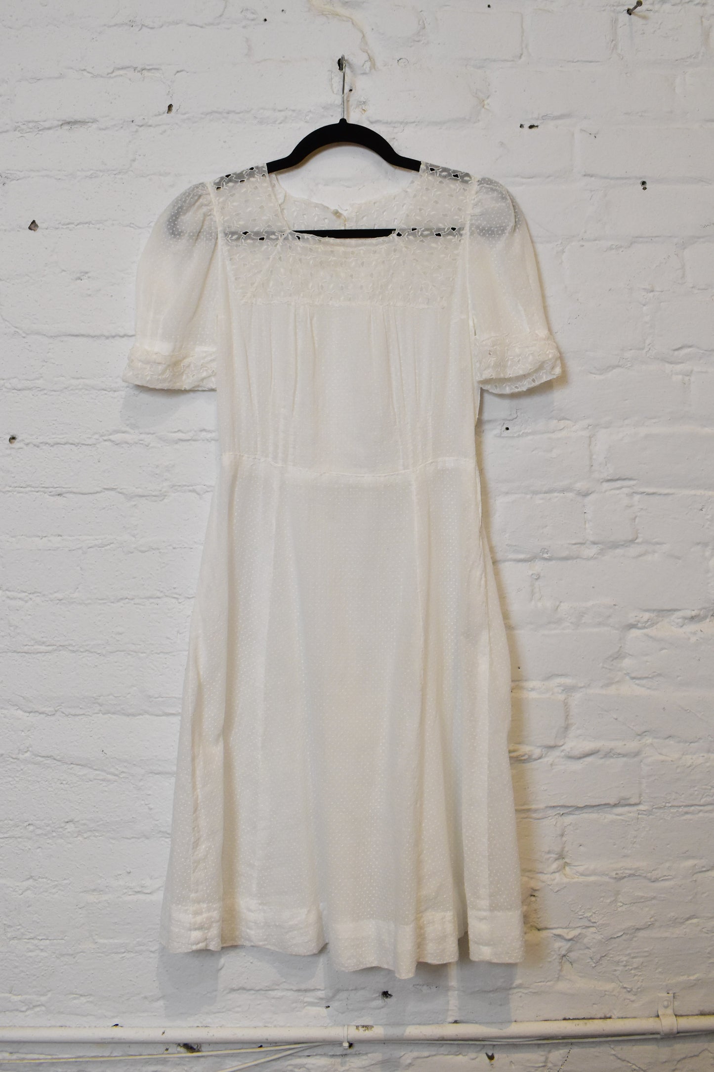 1970s - White Sheer Lace Prairie Dress