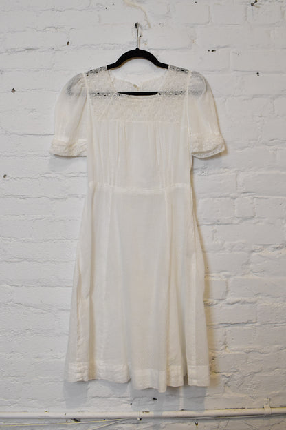 1970s - White Sheer Lace Prairie Dress