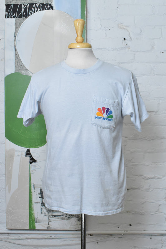 Vintage NBC Sports K-Brand Pocket T-Shirt | Made In USA | Light Blue Crewneck