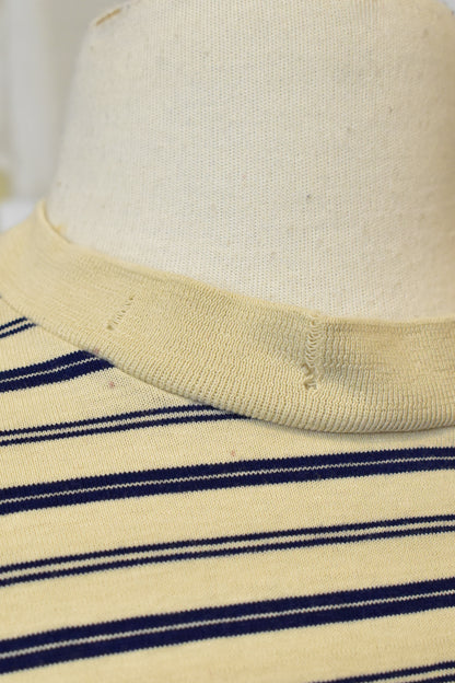 Vintage 60s 70s Cream And Navy Striped Pocket T-Shirt
