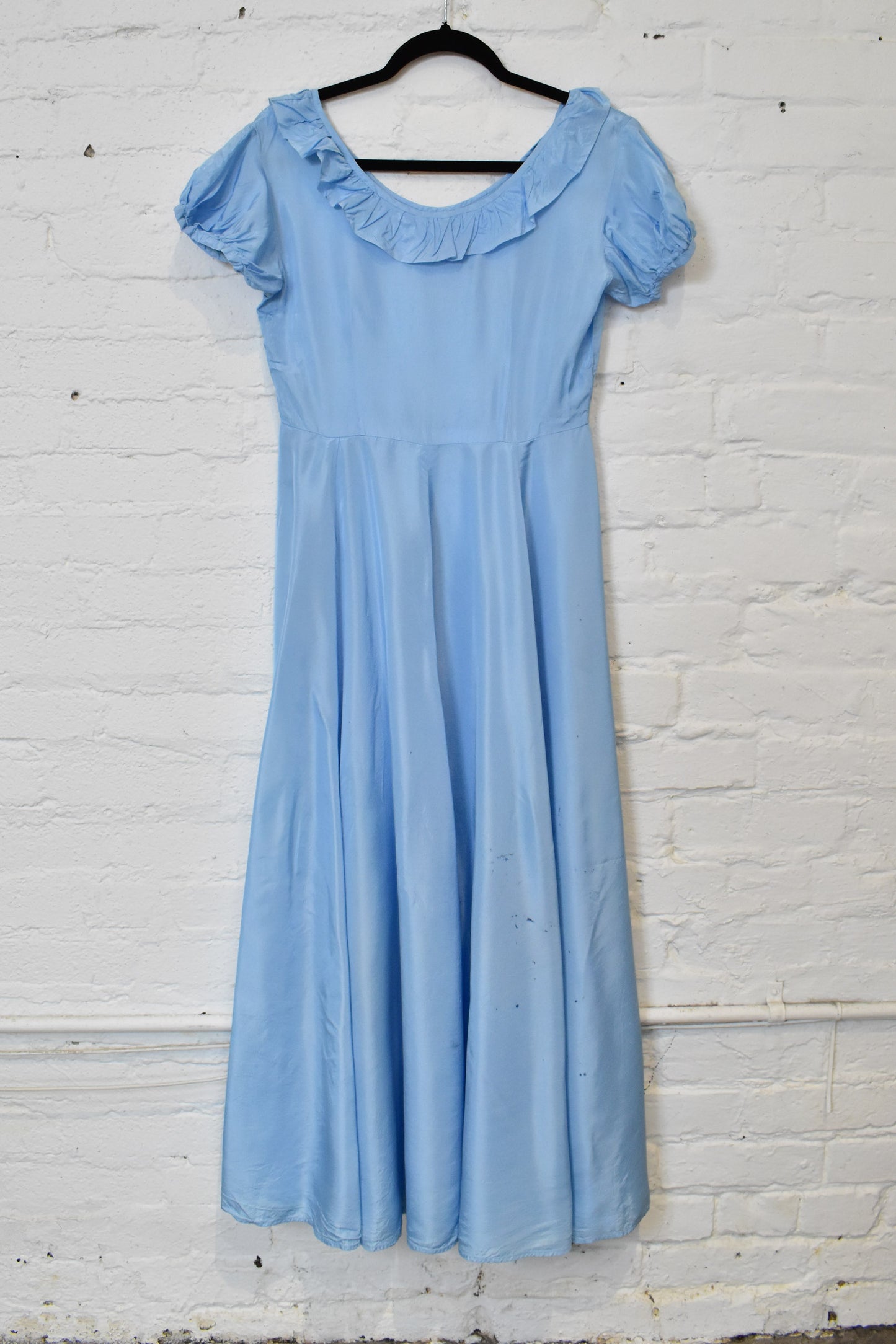 Vintage 1940s Blue Taffeta Ruffle Collar Gown