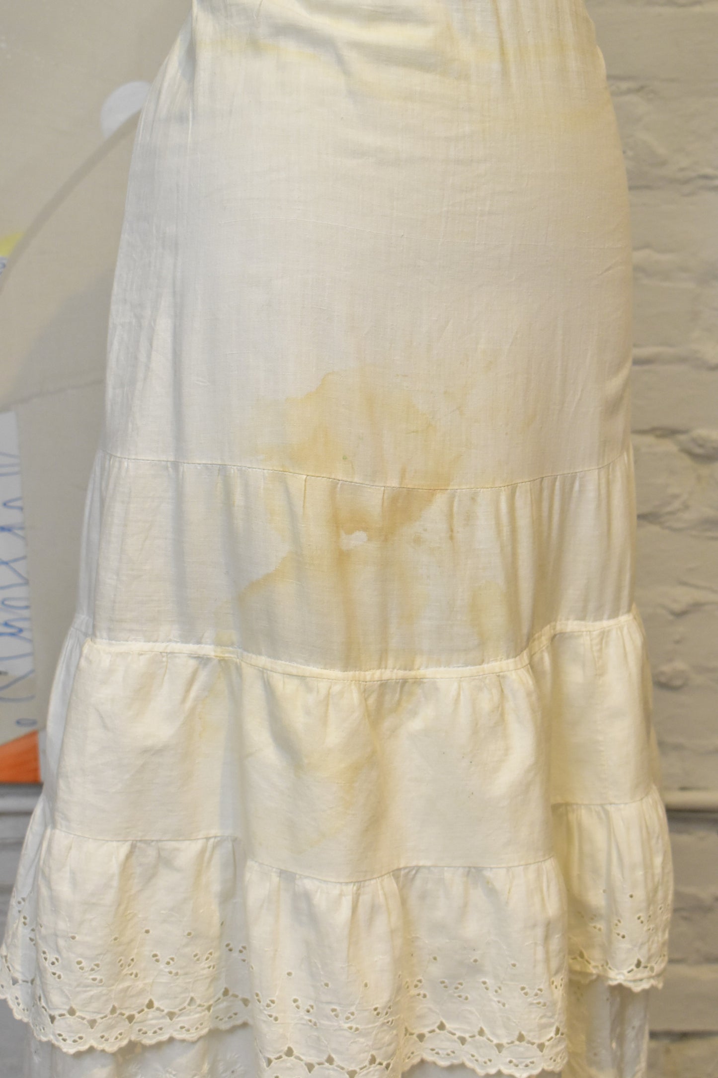 Antique Ivory Floral Embroidered Cotton Petticoat Skirt