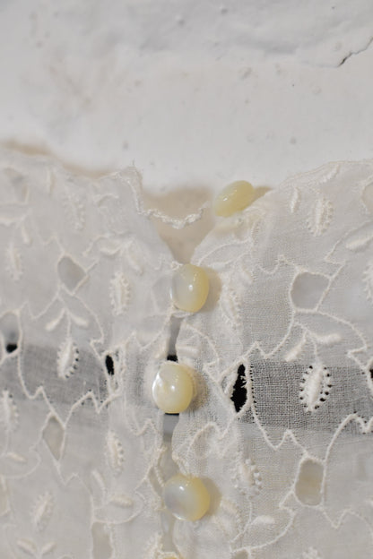 1970s - White Sheer Lace Prairie Dress