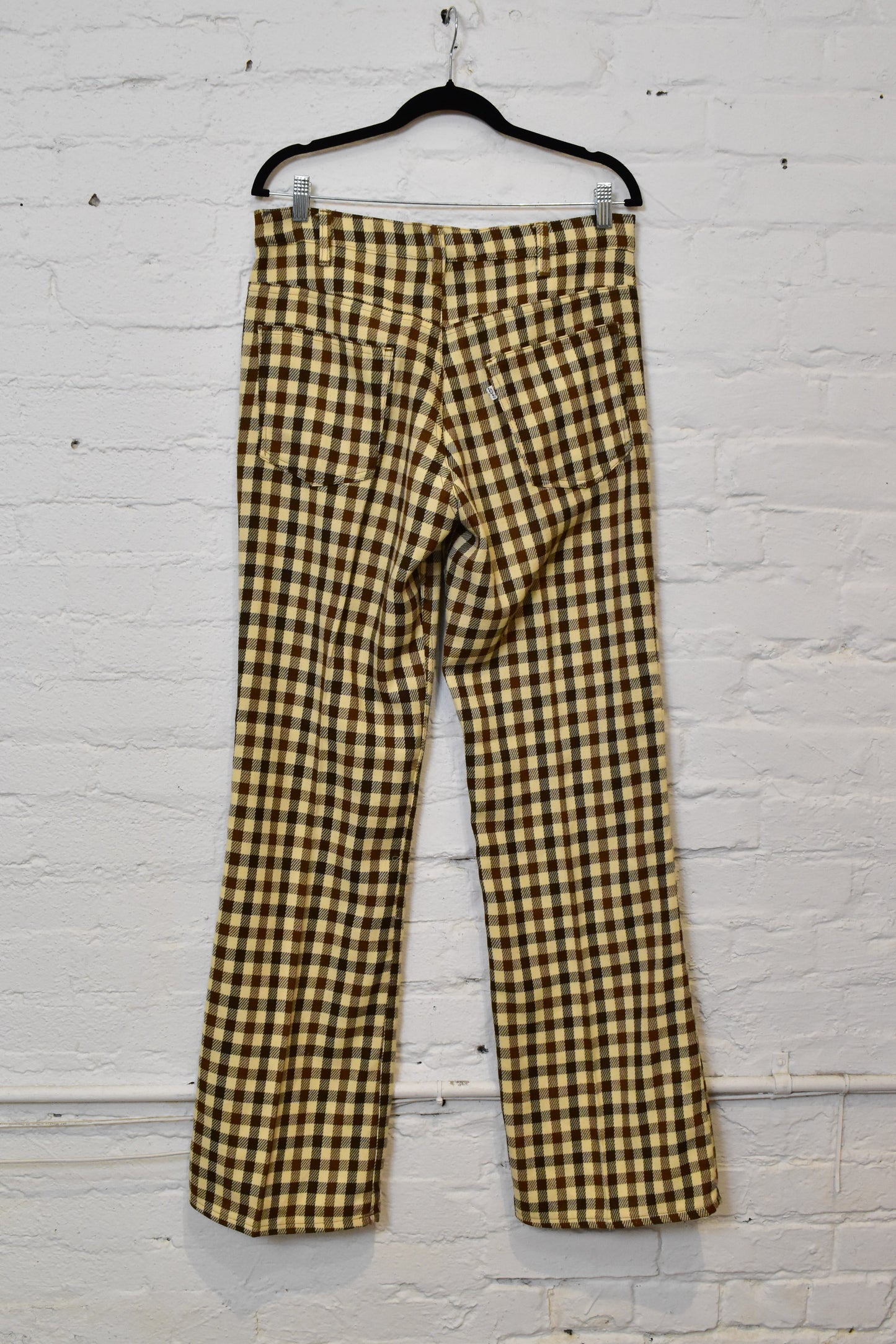 Vintage 1970s Levis Sta-Prest Brown Check Flared Trousers