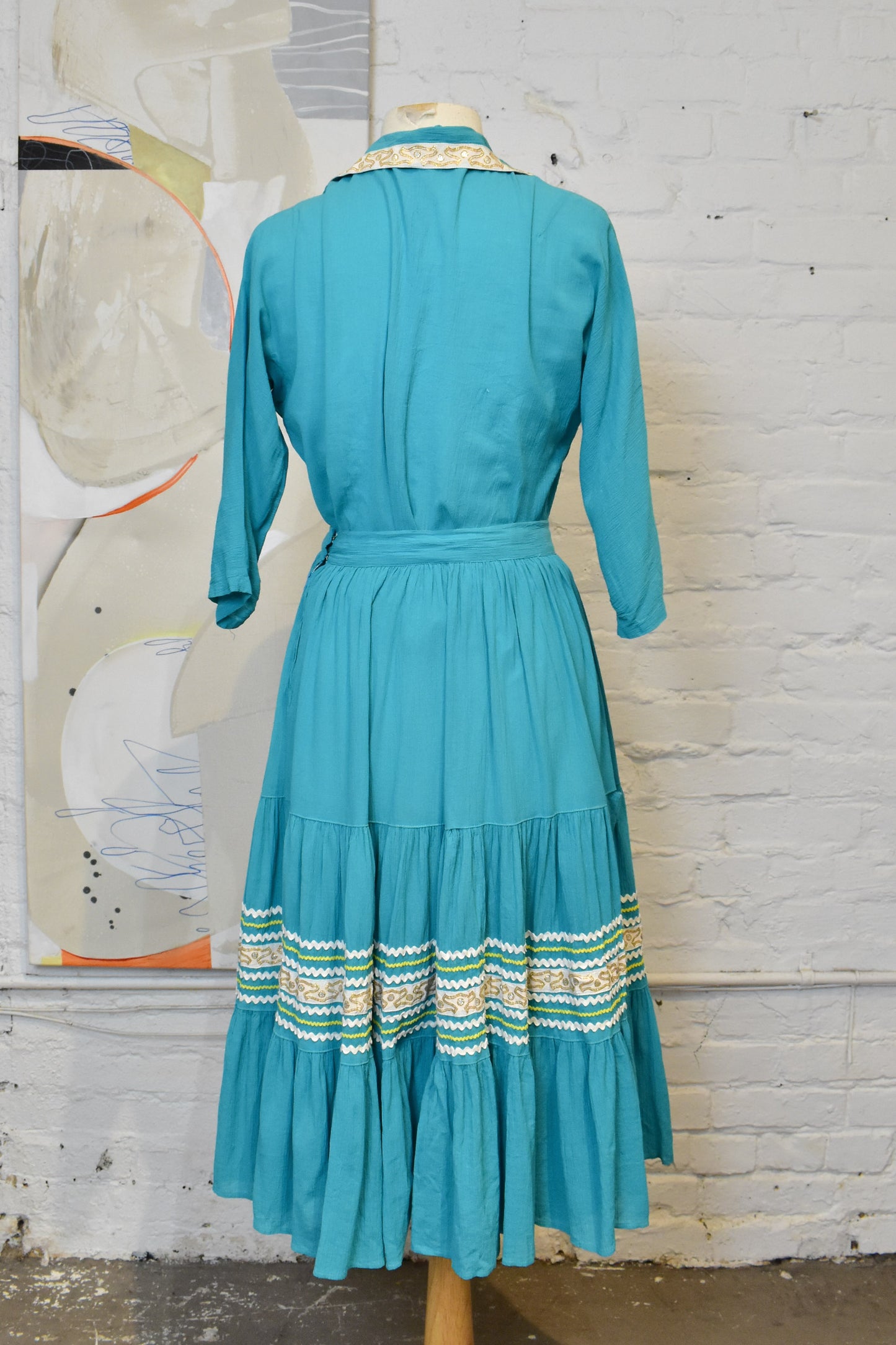 Vintage 1960s Alberta Of Arizona Teal Southwestern Patio Skirt Set