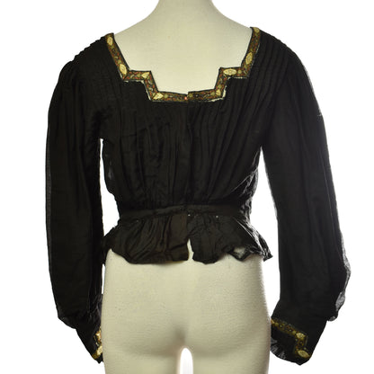 Antique 1800s Victorian Mourning Wear - Edwardian Black Bodice Blouse