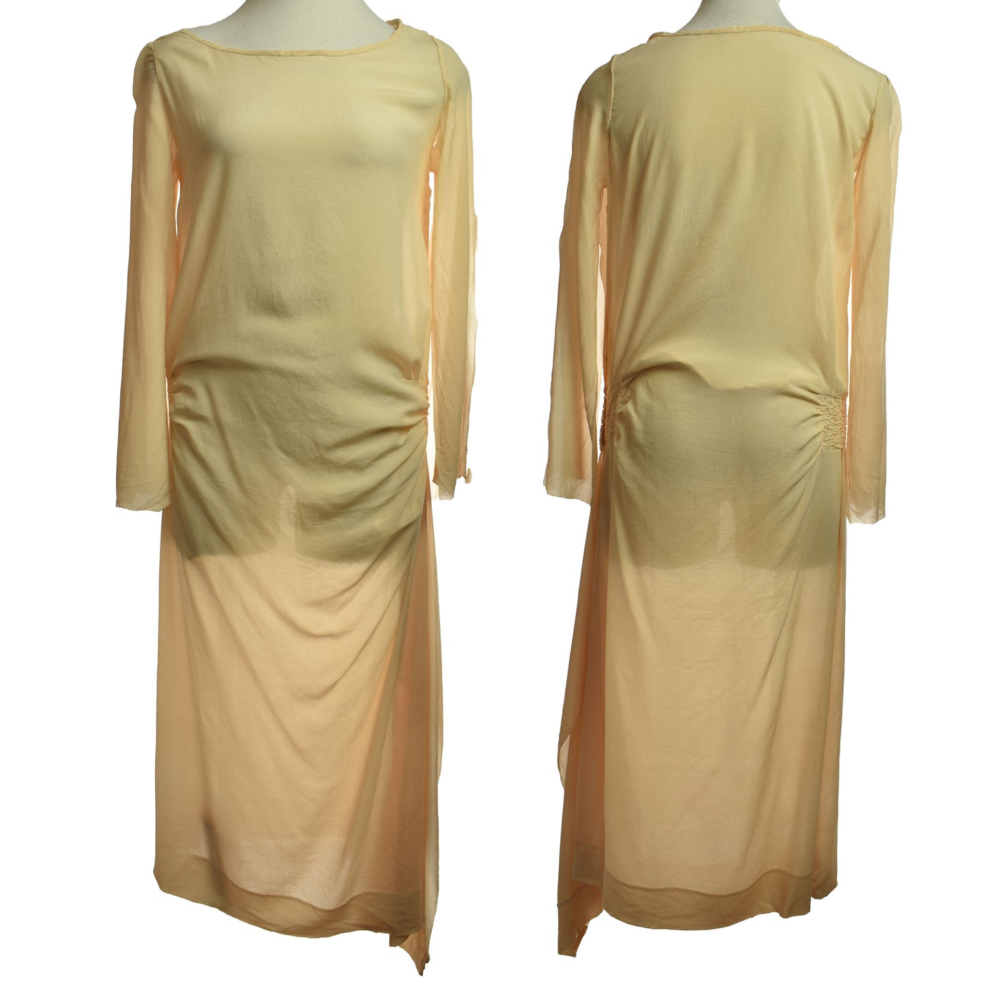Vintage 20s Dusty Rose Silk Long Open Sleeve Flapper Dress