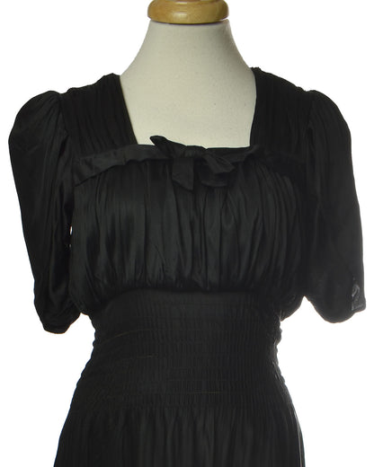 Vintage 40s Incredible Ruched Detail Knit Dress - Black Gothic Style with Puffed Sleeves