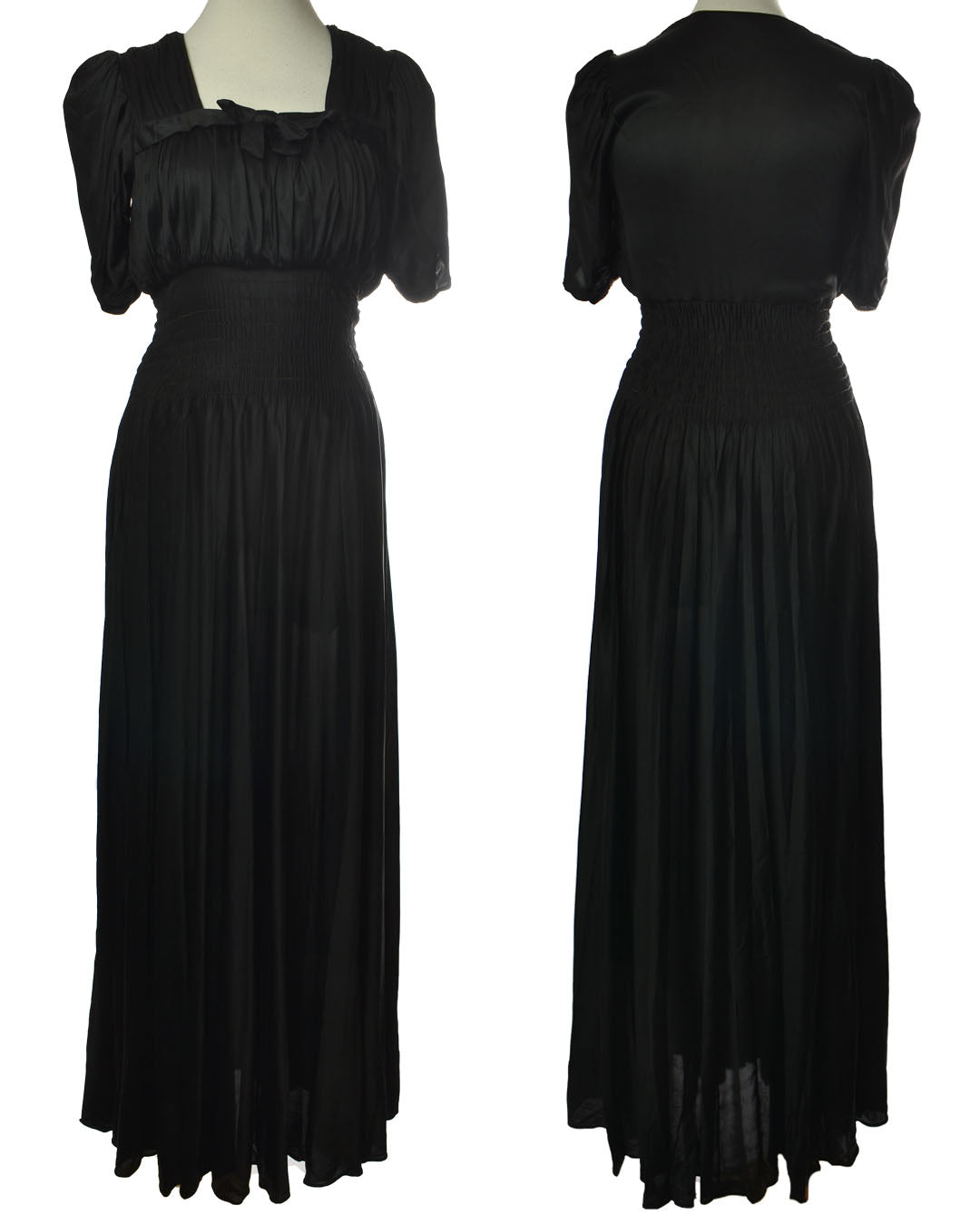 Vintage 40s Incredible Ruched Detail Knit Dress - Black Gothic Style with Puffed Sleeves